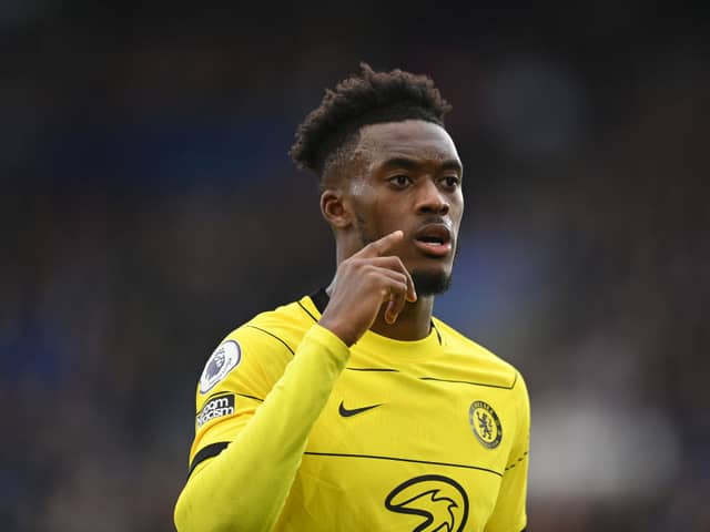 Callum Hudson-Odoi of Chelsea looks on during the Premier League match between Leicester City and Chelsea  (Photo by Michael Regan/Getty Images)