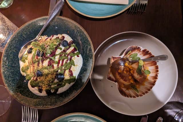  Berry papdi chaat and the grilled scallops at Kahani