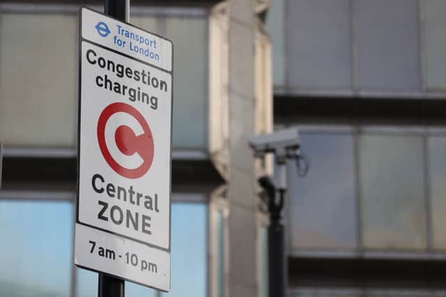 A Congestion Charge Zone sign in central London. Credit: Hollie Adams/Getty Images.