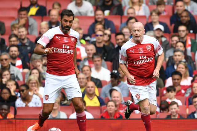 Robert Pires and Perry Groves during an Arsenal legends match in 2018 (Image: Getty Images)