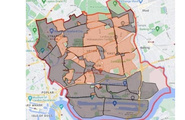 The proposed 20mph zones are in grey, while orange areas are existing 20mph zones. (Picture by Newham Council)