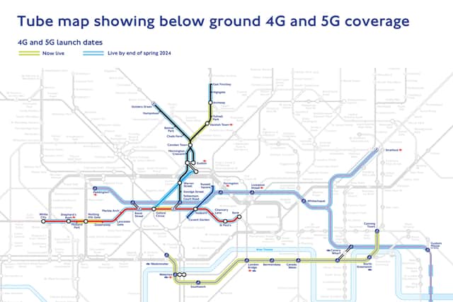 Tube Map showing 4G and 5G coverage. Credit: TfL