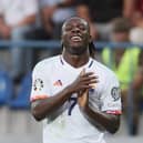 Belgium’s Jeremy Doku pictured during a game between Azerbaijan and the Belgian national soccer team Red Devils, in Baku  (Photo by BRUNO FAHY/BELGA MAG/AFP via Getty Images)