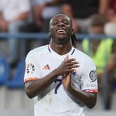 Belgium’s Jeremy Doku pictured during a game between Azerbaijan and the Belgian national soccer team Red Devils, in Baku  (Photo by BRUNO FAHY/BELGA MAG/AFP via Getty Images)