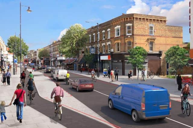 An artist’s impression in 2019 of what the new Stoke Newington High Street gyratory would look like. Credit: TfL.