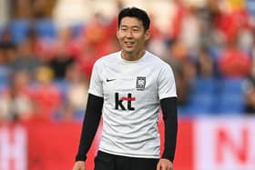 : Son Heung-Min of Korea Republic ahead of the International Friendly match between Wales and Korea Republic at Cardiff City  (Photo by Gareth Copley/Getty Images)
