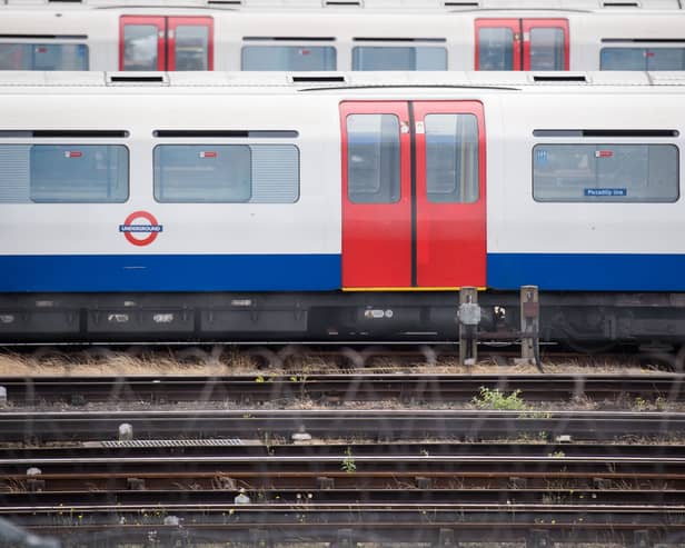 London Underground Piccadilly Line tube trains are parked at the Northfields Depot. (Photo by LEON NEAL/AFP via Getty Images)