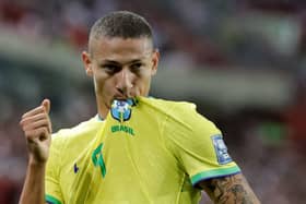 Richarlison of Brazil celebrates a goal ultimately cancelled during a FIFA World Cup 2026 Qualifier match (Photo by Mariana Bazo/Getty Images)