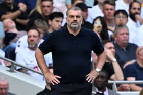 Tottenham Hotspur's Greek-Australian Head Coach Ange Postecoglou looks on during the English Premier League football match  (Photo by JUSTIN TALLIS/AFP via Getty Images)