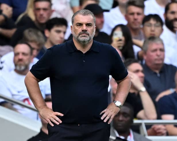 Tottenham Hotspur's Greek-Australian Head Coach Ange Postecoglou looks on during the English Premier League football match  (Photo by JUSTIN TALLIS/AFP via Getty Images)