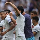 Tottenham’s Richarlison (L) and Son Heung-Min (R) celebrate their Premier League win over Sheffield United at Tottenham Hotspur Stadium   (Photo by JUSTIN TALLIS / AFP)