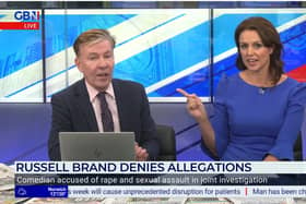 GB News presenters Andrew Pierce and Beverley Turner clashed over Russell Brand Picture: GB News