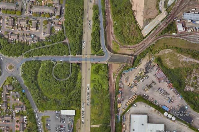 An aerial shot of the bridge to nowhere. Credit: Google.
