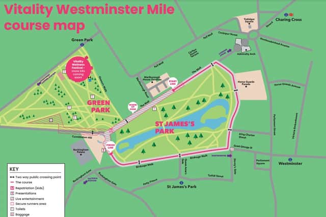 The Westminster Vitality Mile route. Credit: London Marathon Events.