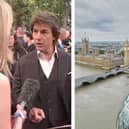 ITV News’s Sally Williams reports the weather from atop the London Eye following a challenge chosed by Tom Cruise. (Photo by Lastminute London Eye)
