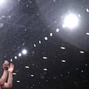 Rain falling at Arsenal’s Emirates Stadium on Wednesday evening. (Photo by Alex Pantling/Getty Images)