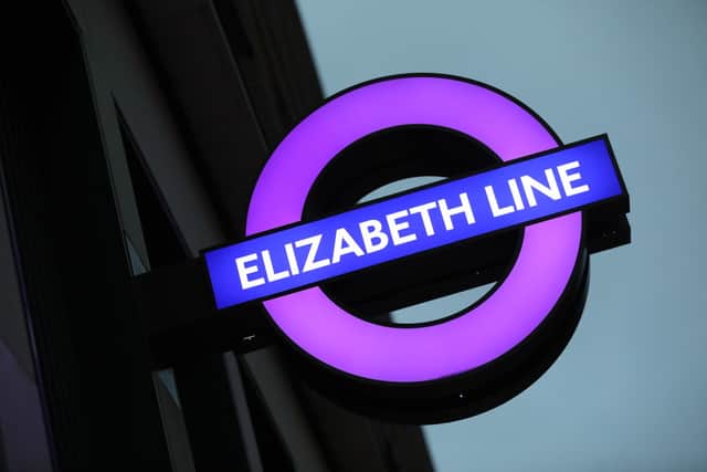 An Elizabeth line sign. (Photo by Isabel Infantes/Getty Images)
