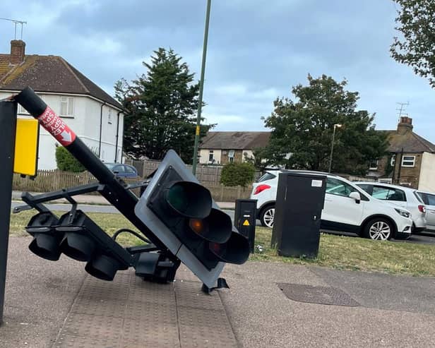 Traffic lights in Dartford, thought to have been destroyed anti-ULEZ protesters. (Photo by SWNS)