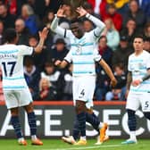 Benoit Badiashile of Chelsea celebrates after scoring their sides second goal during the Premier League match (Photo by Bryn Lennon/Getty Images)