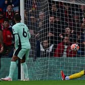 Robert Sanchez saves a shot during the English Premier League football match between Bournemouth and Chelsea  (Photo by BEN STANSALL/AFP via Getty Images)
