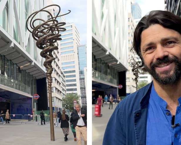 Manifold (Major Third) 5:4 by artist Conrad Shawcross was unveiled at Moorgate as part of the Elizabeth line project. (Photo by Jack Abela)