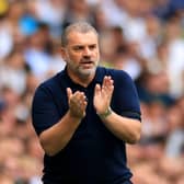 Ange Postecoglou, Manager of Tottenham Hotspur reacts during the Premier League match between Tottenham Hotspur  (Photo by Stephen Pond/Getty Images)