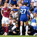 Malo Gusto of Chelsea is sent off after a foul on Lucas Digne of Aston Villa during the Premier League match (Photo by Justin Setterfield/Getty Images)