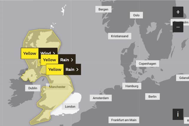 The Met Office’s yellow weather warning for Storm Agnes. (Photo by Met Office)