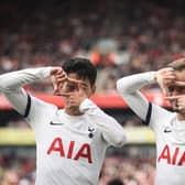 Heung-Min Son of Tottenham Hotspur celebrates with James Maddison of Tottenham Hotspur after scoring his teams (Photo by Ryan Pierse/Getty Images)