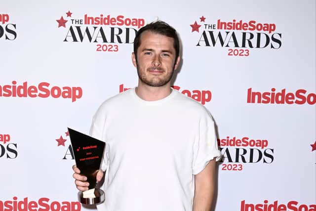 Max Bowden with the Soap Superstar of the Year Award at the Inside Soap Awards 2023 on September 25, 2023 in London, England. (Photo by Gareth Cattermole/Getty Images)