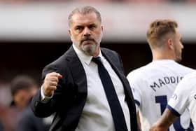 Ange Postecoglou, Manager of Tottenham Hotspur, acknowledges the fans after the Premier League match (Photo by Ryan Pierse/Getty Images)