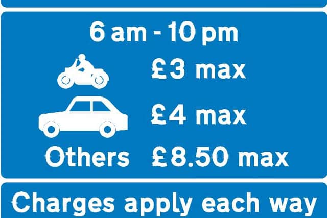 The draft signs include placeholder costs to use the Blackwall and Silvertown tunnels. Credit: TfL.