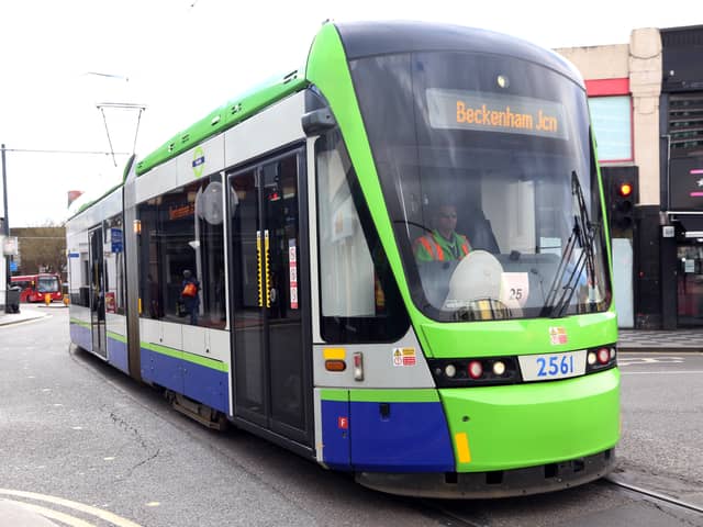 A TfL tram in Croydon. (Photo by David Cook)