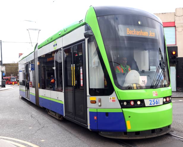 A TfL tram in Croydon. (Photo by David Cook)