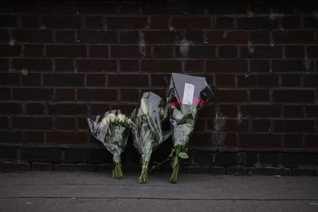 Flowers at the scene of a fatal stabbing of a 15-year-old girl in Croydon. (Photo by Dan Kitwood/Getty Images)