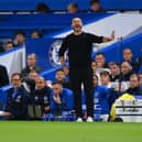 Roberto De Zerbi, Manager of Brighton & Hove Albion, reacts during the Carabao Cup Third Round match between Chelsea and Brighton  (Photo by Justin Setterfield/Getty Images)