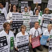British wildlife campaigner Chris Packham at protest outside the Department for Environment, Food & Rural Affairs (DEFRA) building 