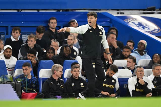 Mauricio Pochettino, Manager of Chelsea, reacts during the Carabao Cup Third Round match  (Photo by Mike Hewitt/Getty Images)