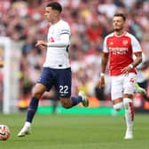 Brennan Johnson of Tottenham Hotspur controls the ball during the Premier League match between Arsenal FC and Tottenham Hotspur . (Photo by Ryan Pierse/Getty Images)