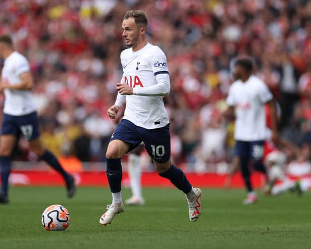 James Maddison of Tottenham Hotspur controls the ball during the Premier League match . (Photo by Ryan Pierse/Getty Images)