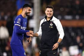  Armando Broja of Chelsea and Mauricio Pochettino, Manager of Chelsea, celebrate following the Premier League match  (Photo by Ryan Pierse/Getty Images)