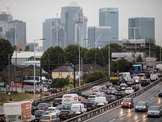 Traffic queuing to use the Blackwall Tunnel in east London. Credit: Jack Taylor/Getty Images.