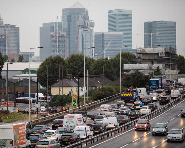 Traffic queuing to use the Blackwall Tunnel in east London. Credit: Jack Taylor/Getty Images.