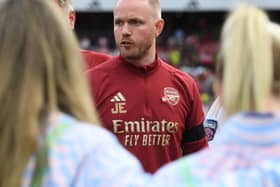 Arsenal head coach Jonas Eidevall has signed a new contract with the club. Cr. Getty Images