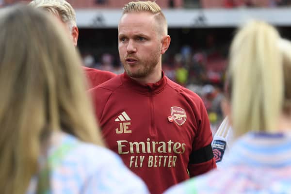 Arsenal head coach Jonas Eidevall has signed a new contract with the club. Cr. Getty Images