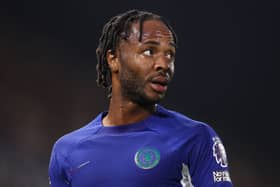 Raheem Stirling of Chelsea looks on during the Premier League match between Fulham FC and Chelsea FC . (Photo by Ryan Pierse/Getty Images)