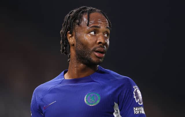 Raheem Stirling of Chelsea looks on during the Premier League match between Fulham FC and Chelsea FC . (Photo by Ryan Pierse/Getty Images)