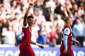  Mohammed Kudus of West Ham United celebrates after scoring their sides second goal during the Premier League match (Photo by Ben Hoskins/Getty Images)
