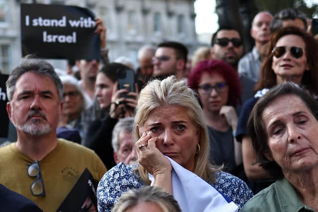 Board of Deputies president Marie van der Zyl said: "We are here this evening, united - left and right, orthodox and progressive, young and old." Credit: Henry Nicholls/AFP via Getty Images.