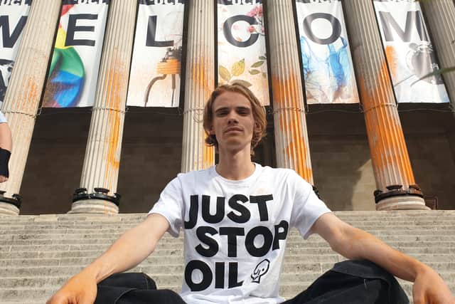 Another activist targeted the pillars at UCL (Just Stop Oil/Supplied)